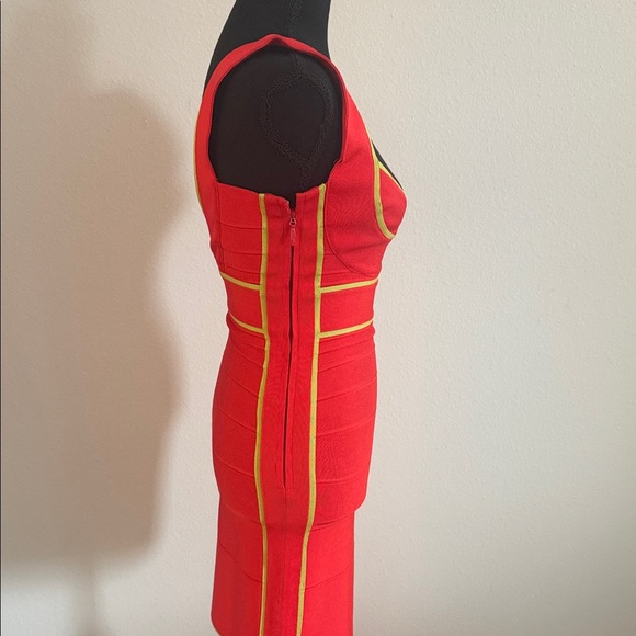 Herve Leger AUTHENTIC Red and NEON Yellow Bandage Dress - Picture 8 of 10